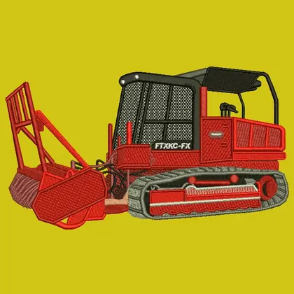 Red forestry mulcher machine embroidery design